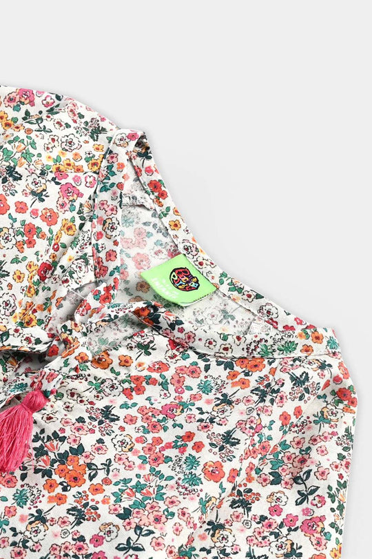 Infant Girls Cotton Poplin Casual Top Chin Print-Multi