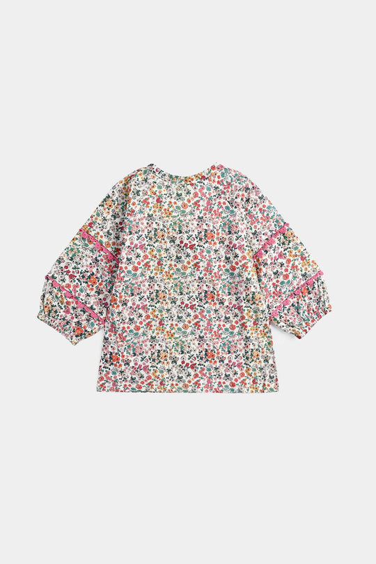 Infant Girls Cotton Poplin Casual Top Chin Print-Multi