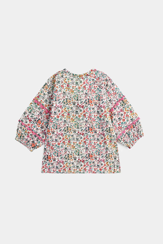 Girls Cotton Poplin Casual Top Chin Print-Multi