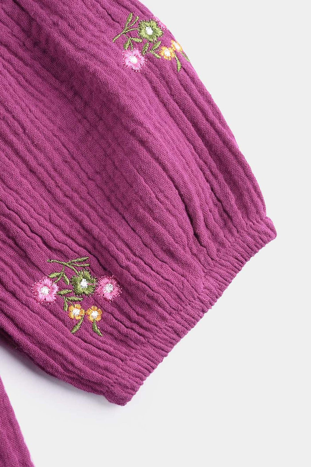 Infant Girls Cotton Crinkle EMB Top Bouquet-Purple
