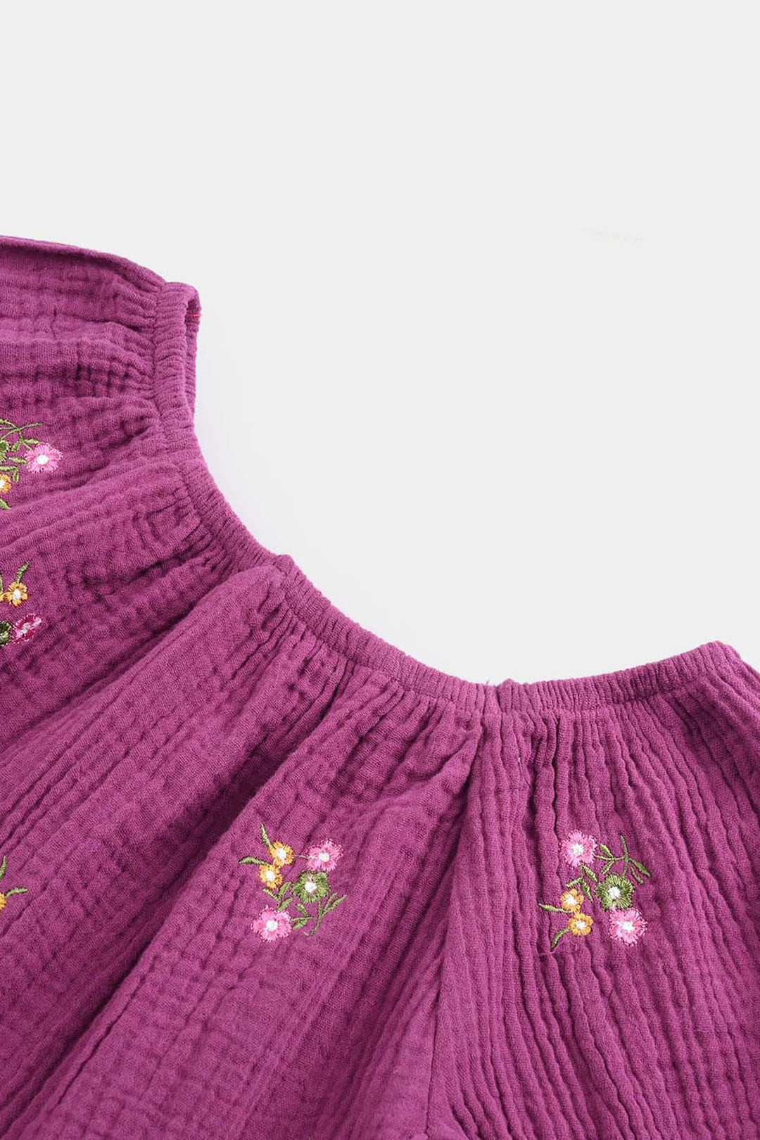 Infant Girls Cotton Crinkle EMB Top Bouquet-Purple