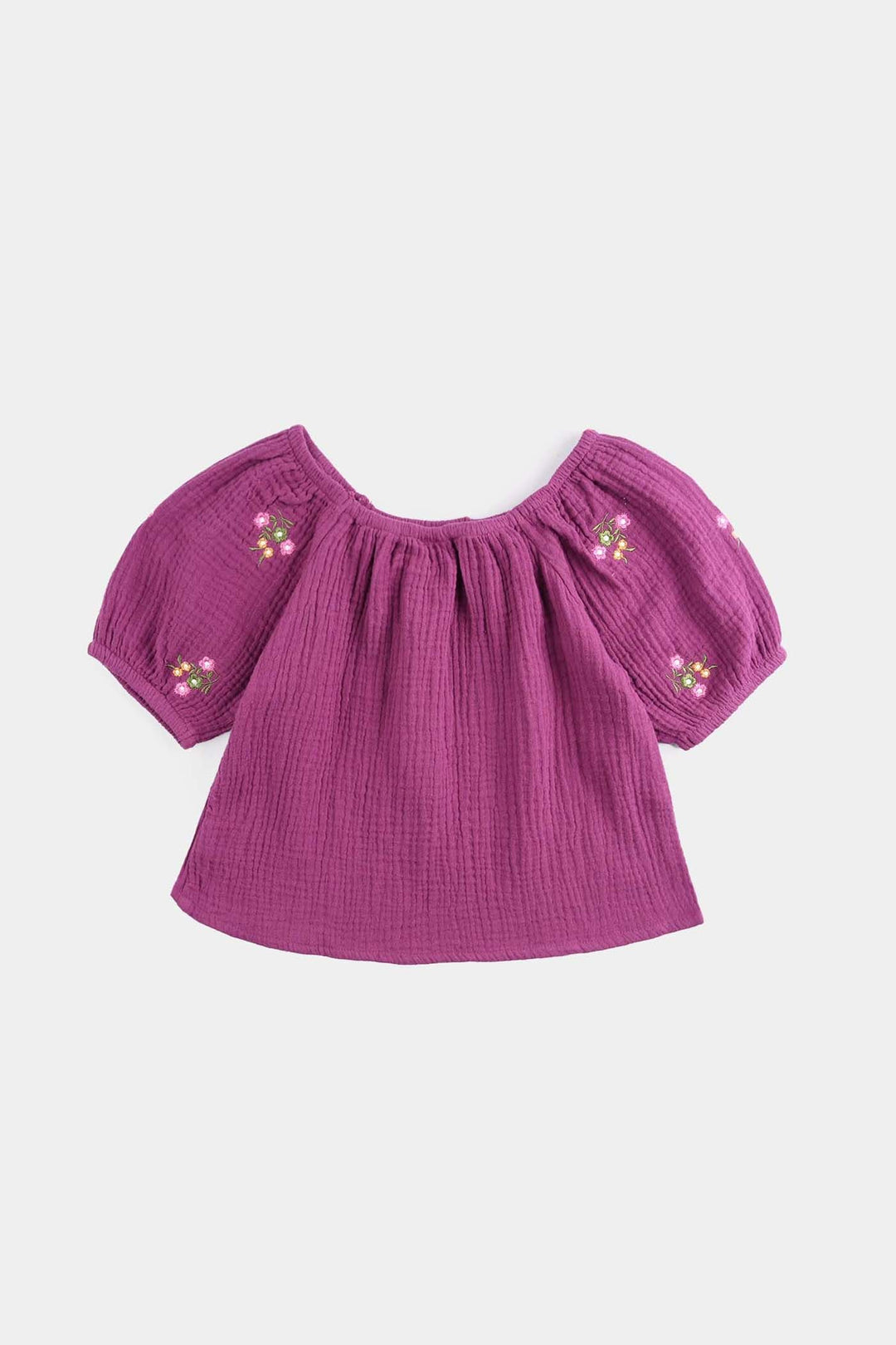 Infant Girls Cotton Crinkle EMB Top Bouquet-Purple