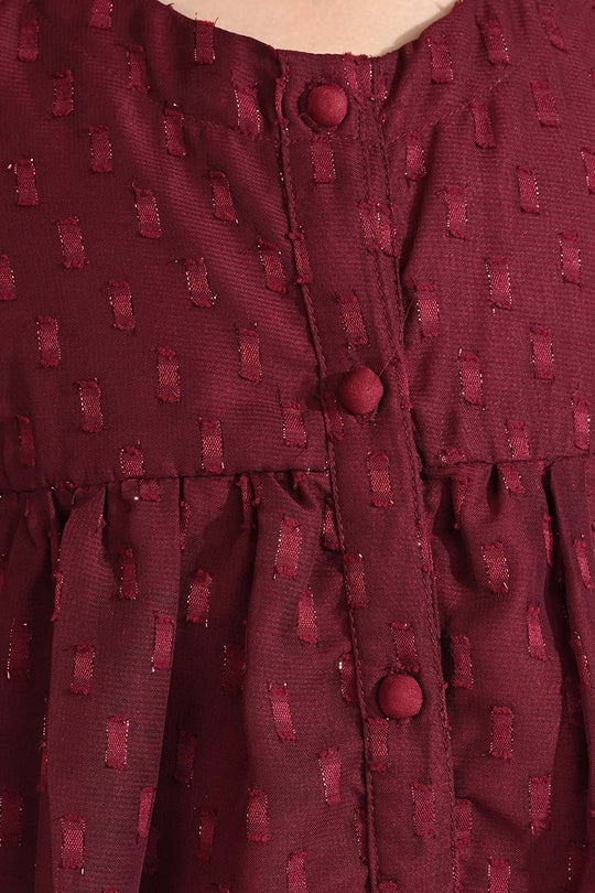 Girls China Fabric Casual Maroon Top-MAROON