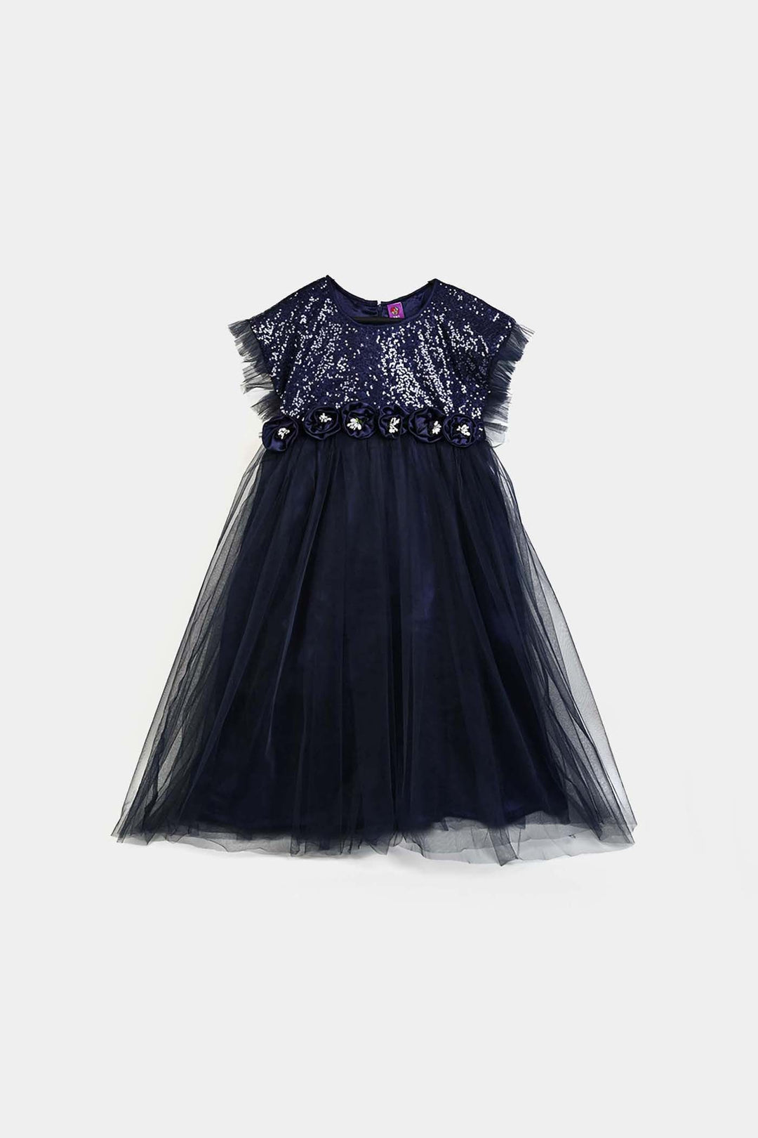 Girls Sequence Fancy Frock Shine-NAVY