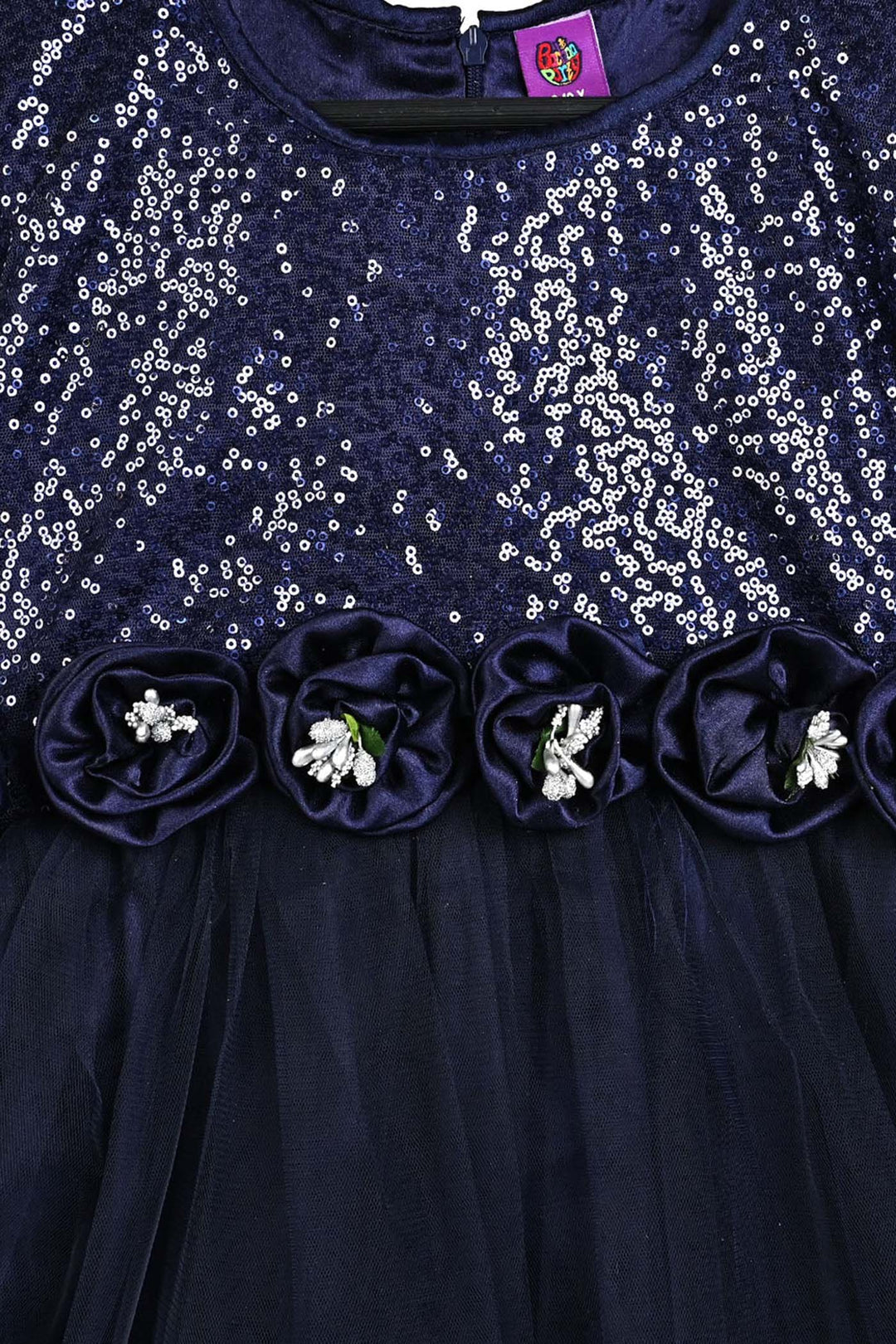 Girls Sequence Fancy Frock Shine-NAVY