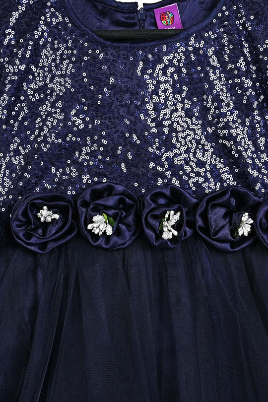 Girls Sequence Fancy Frock Shine-NAVY