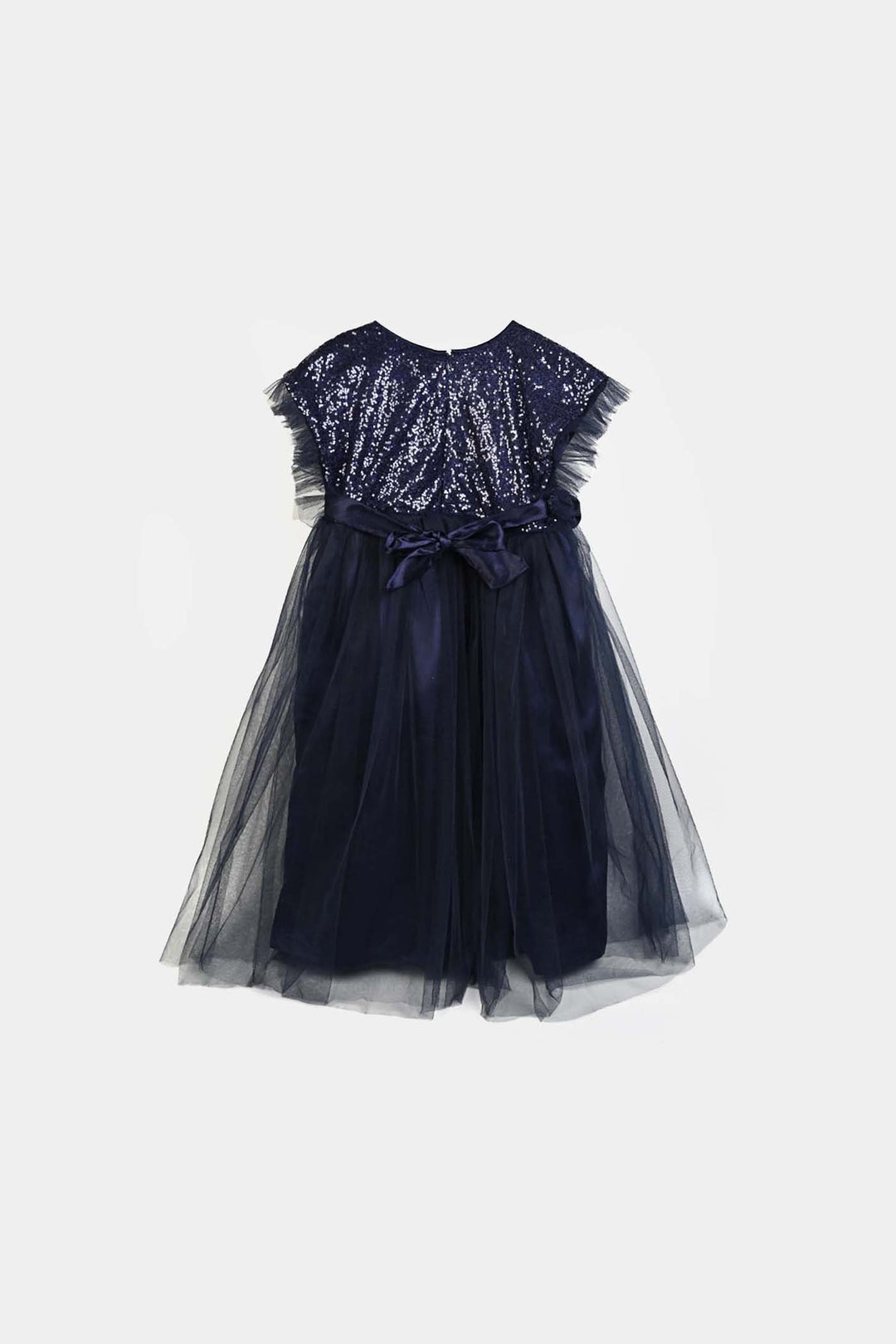 Girls Sequence Fancy Frock Shine-NAVY