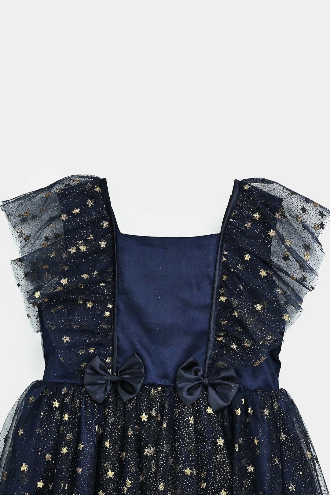 Girls Net Fancy Frock Glitter-NAVY