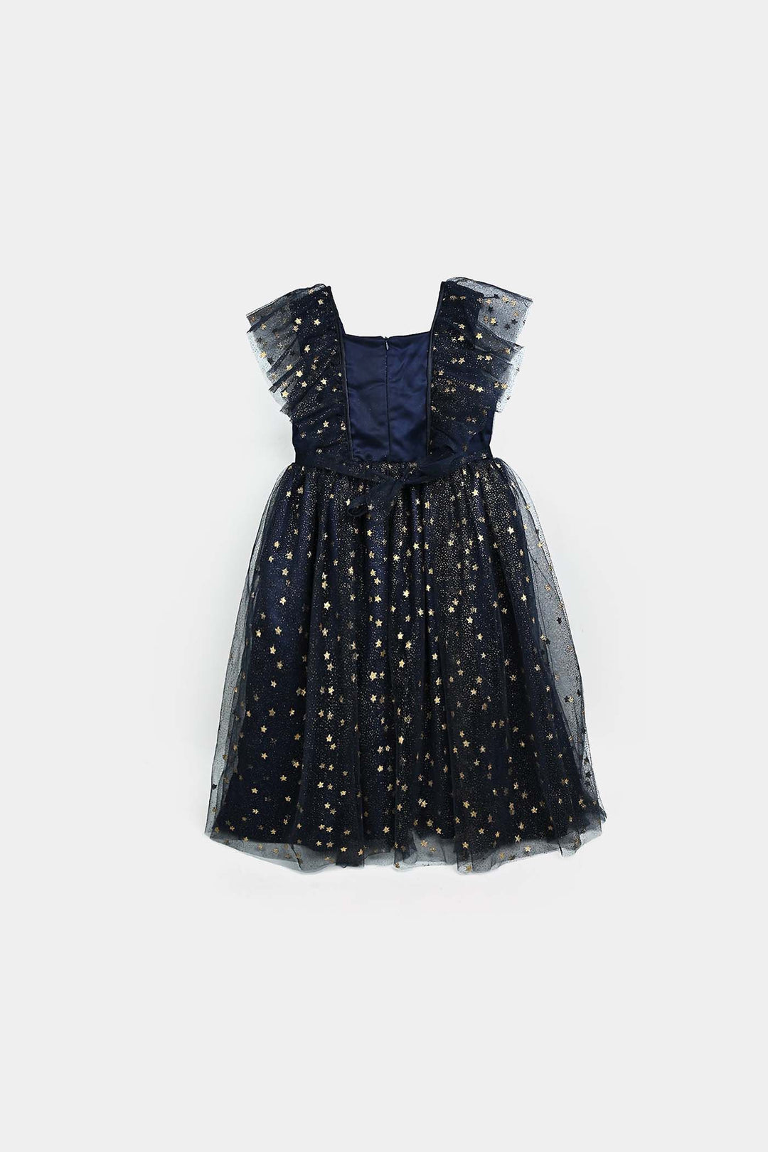 Girls Net Fancy Frock Glitter-NAVY