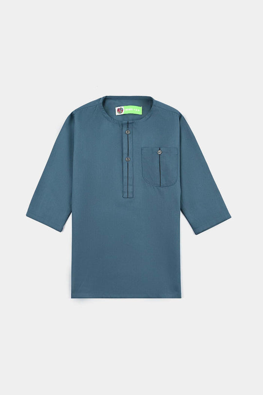 Infants Boys Cotton Shalwar Suit (Contrast Pipping)-Olive.Gren