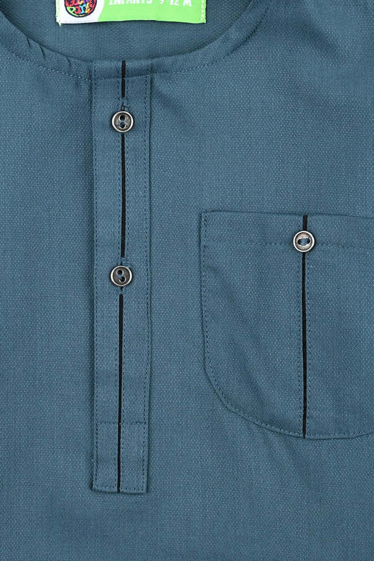 Infants Boys Cotton Shalwar Suit (Contrast Pipping)-Olive.Gren