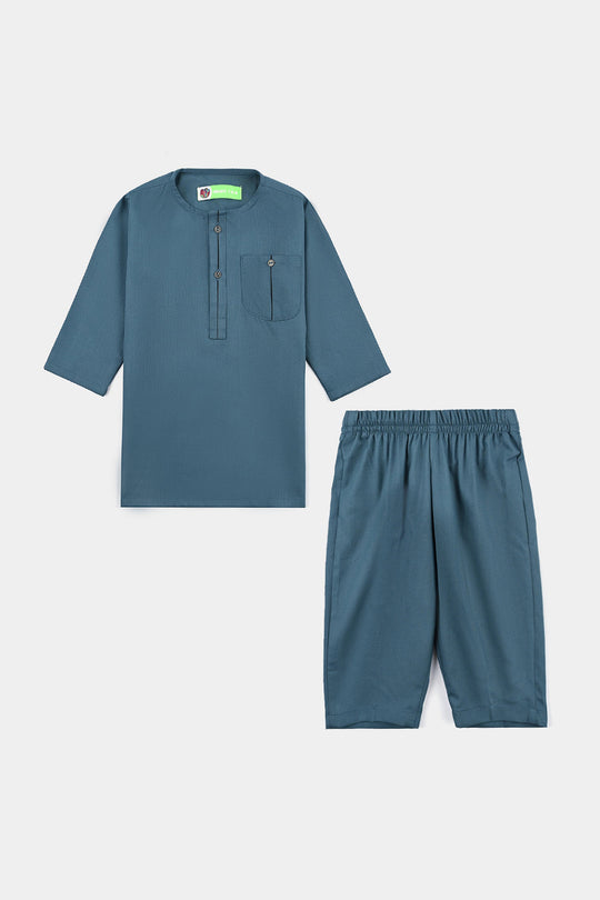 Infants Boys Cotton Shalwar Suit (Contrast Pipping)-Olive.Gren