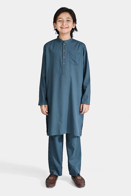 Boys Cotton Shalwar Suit (Contract Pipping)-Olive.Green