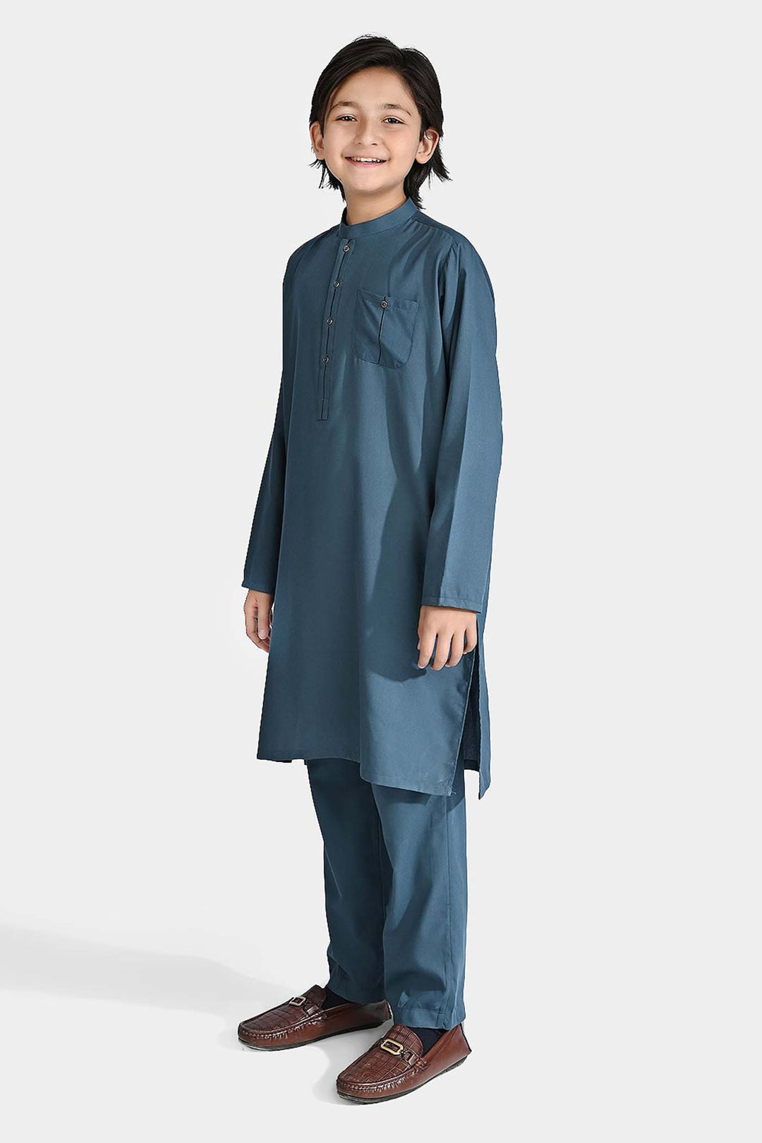 Boys Cotton Shalwar Suit (Contract Pipping)-Olive.Green
