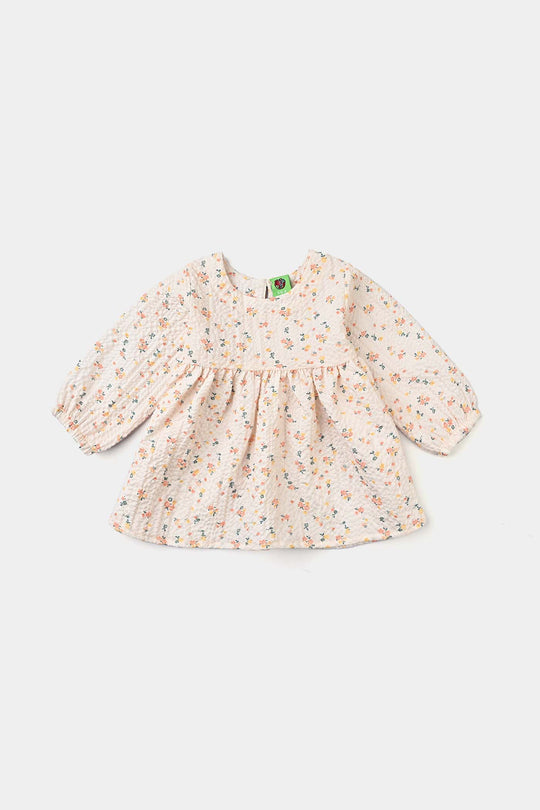 Infant Girls Crinkle Co-ord Set Tiny Flowers-OFF-White