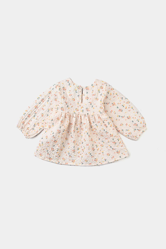 Infant Girls Crinkle Co-ord Set Tiny Flowers-OFF-White