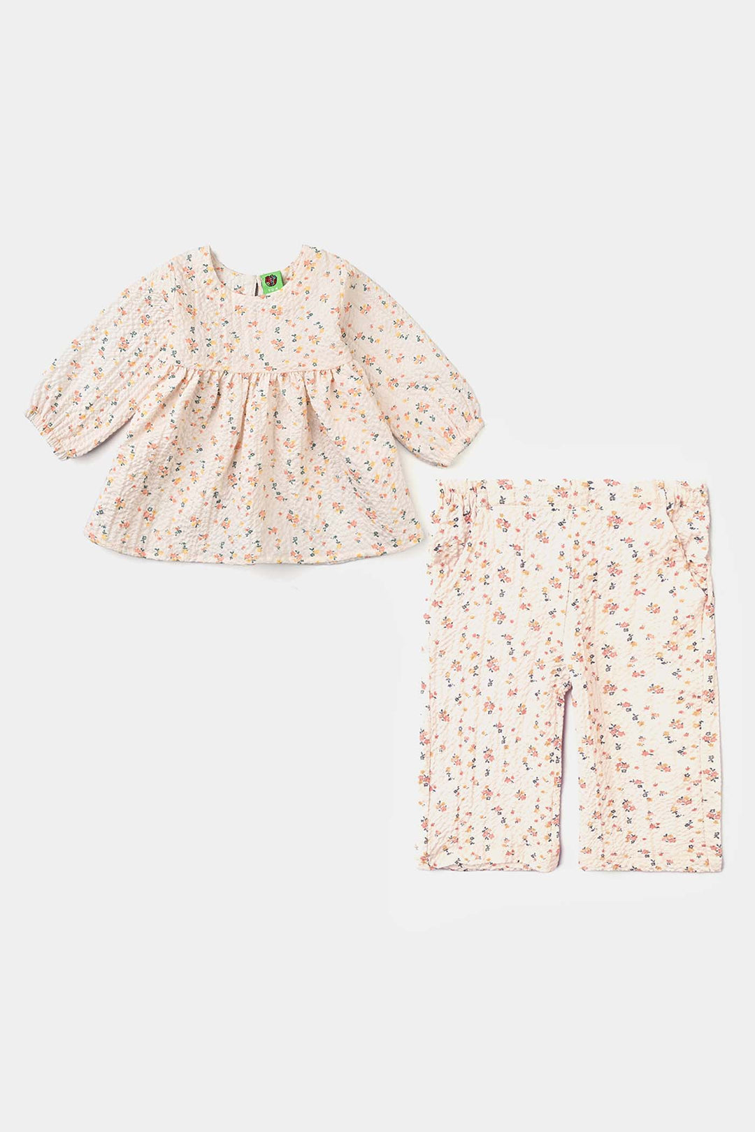 Infant Girls Crinkle Co-ord Set Tiny Flowers-OFF-White