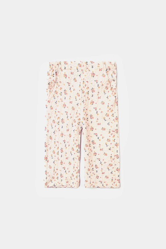 Infant Girls Crinkle Co-ord Set Tiny Flowers-OFF-White