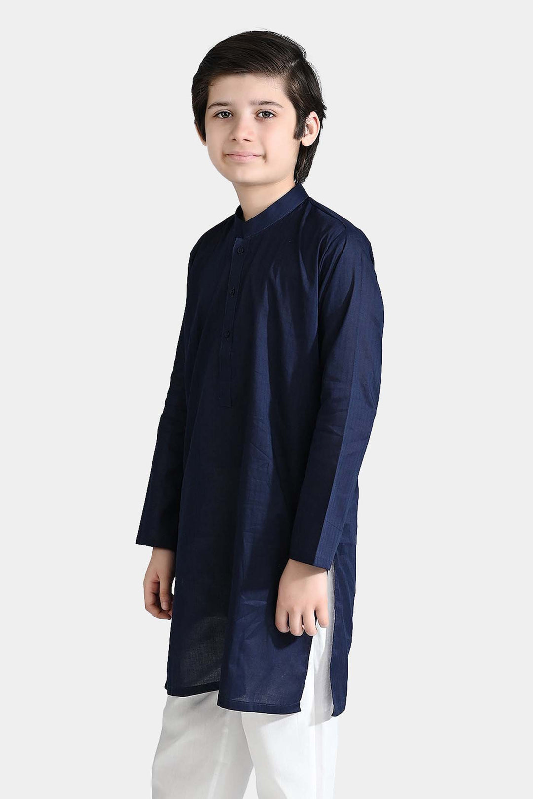 Boys Jacquard Basic Kurta-NAVY