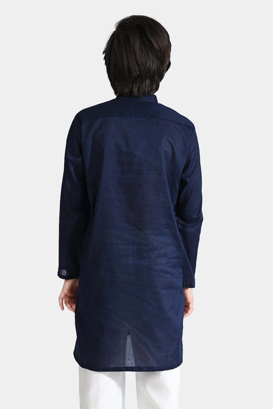 Boys Jacquard Basic Kurta-NAVY