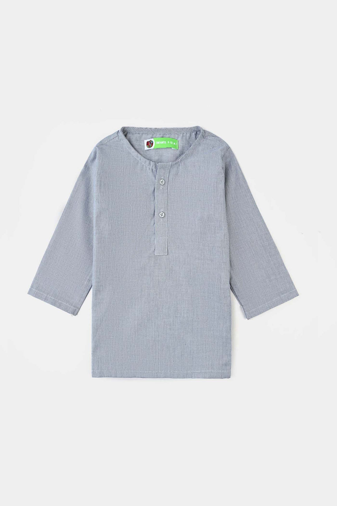 Infant Boys Yarn Dyed Shalwar Suit (Ban Collar)-Grey Stripe