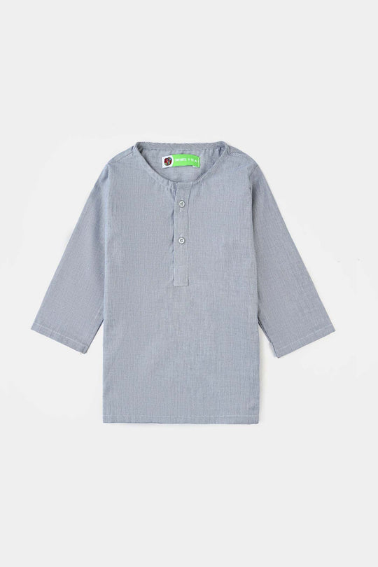 Infant Boys Yarn Dyed Shalwar Suit (Ban Collar)-Grey Stripe