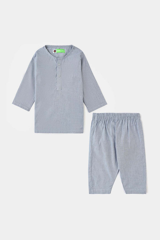 Infant Boys Yarn Dyed Shalwar Suit (Ban Collar)-Grey Stripe