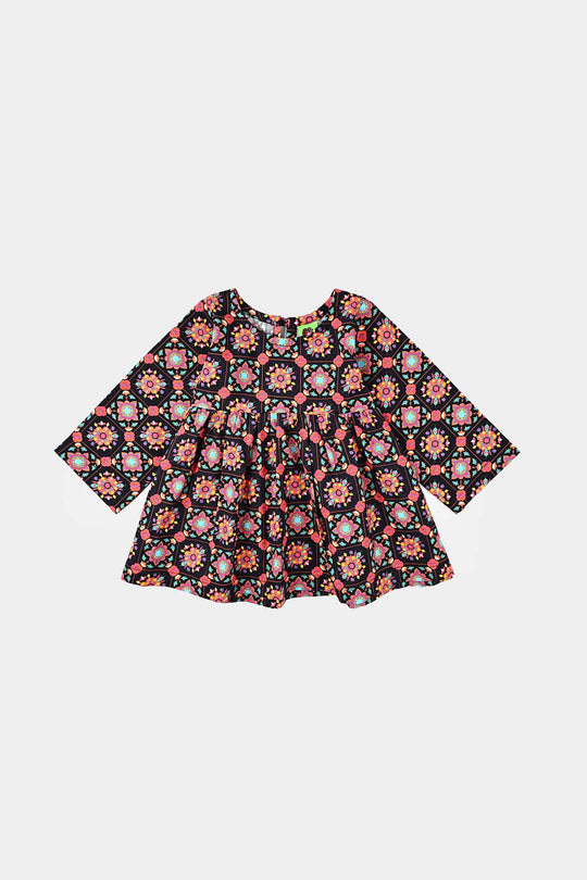 Infant Girls Cotton Printed 3Pcs Dhanak-Multi