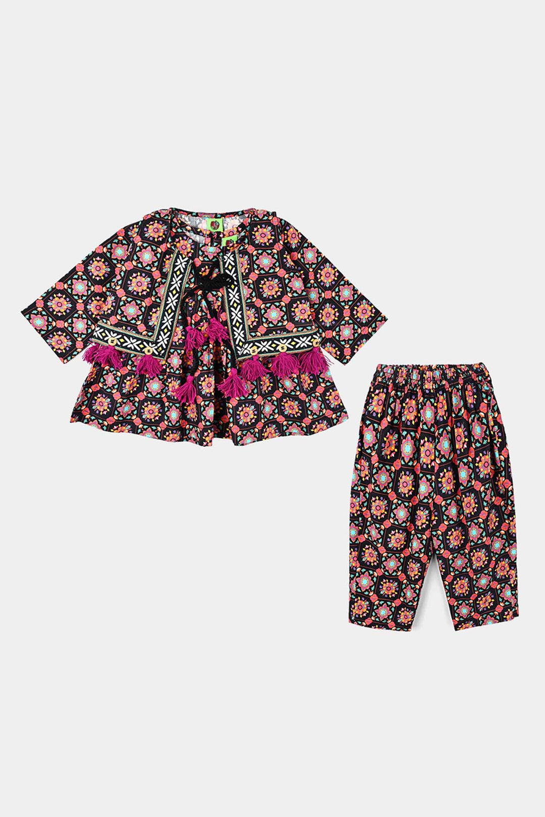 Infant Girls Cotton Printed 3Pcs Dhanak-Multi