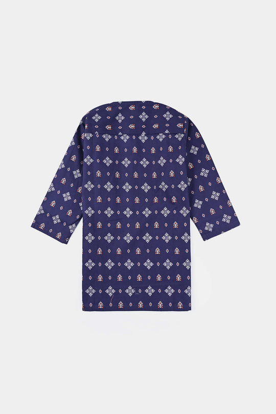 Infant Boys Cotton Printed Kurta (Tribal Motif)-Blue