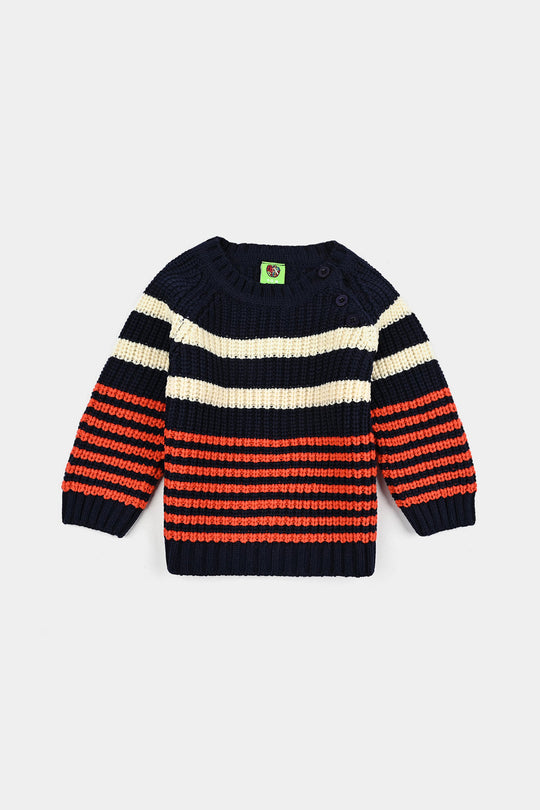 Infant Boys Acrylic Suit-Stripe Fusion-Navy.Rust