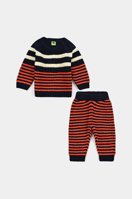 Infant Boys Acrylic Suit-Stripe Fusion-Navy.Rust