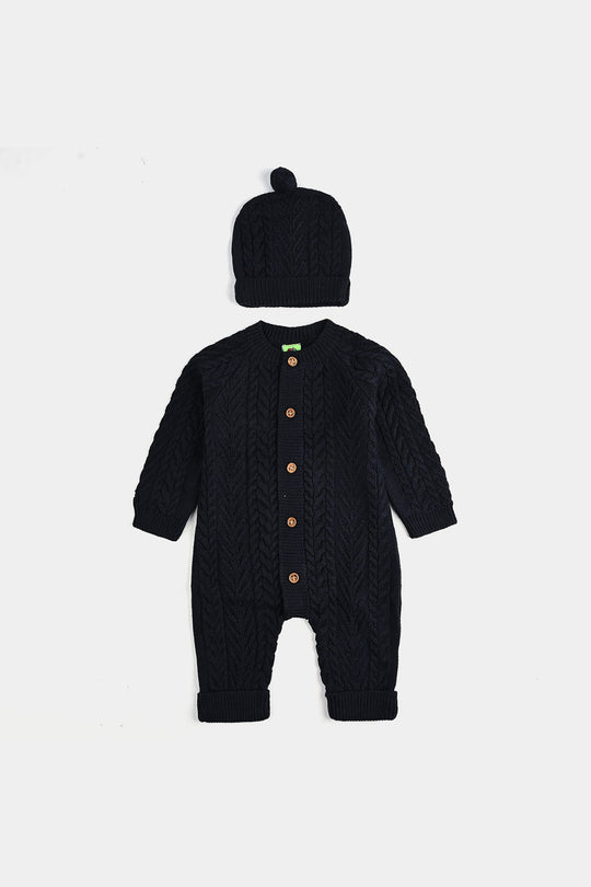 Infant Boys Acrylic Romper-Cabling - NAVY