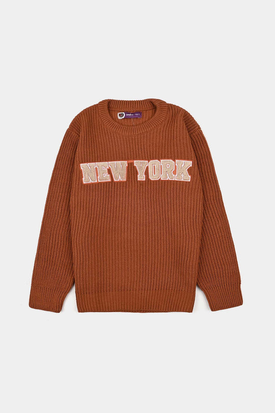Boys Feather-Acrylic Sweater-New York-BROWN