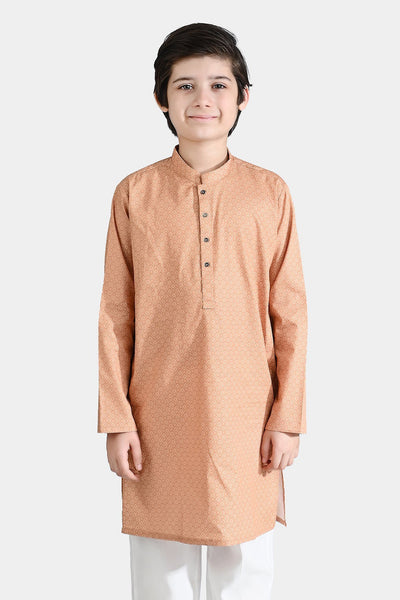 Boys Cotton Printed Kurta (Ethnic)-BEIGE
