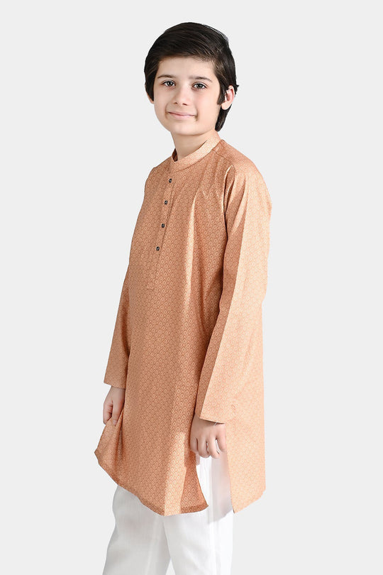 Boys Cotton Printed Kurta (Ethnic)-BEIGE