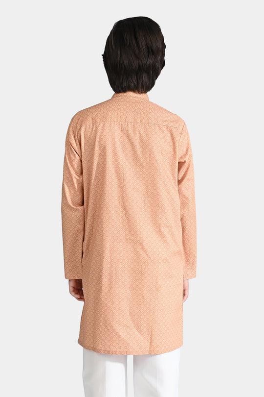 Boys Cotton Printed Kurta (Ethnic)-BEIGE