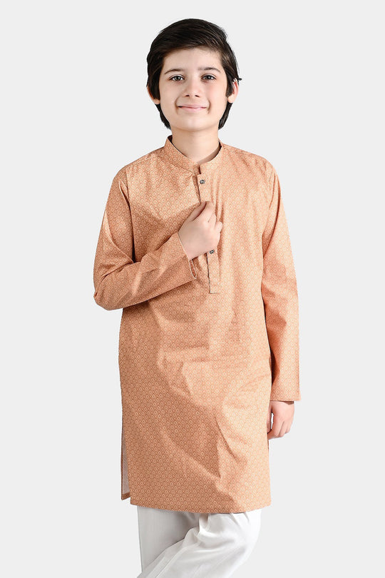 Boys Cotton Printed Kurta (Ethnic)-BEIGE