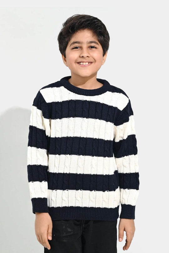 Boys Acrylic Sweater-Mono Chrome - Nvy.White