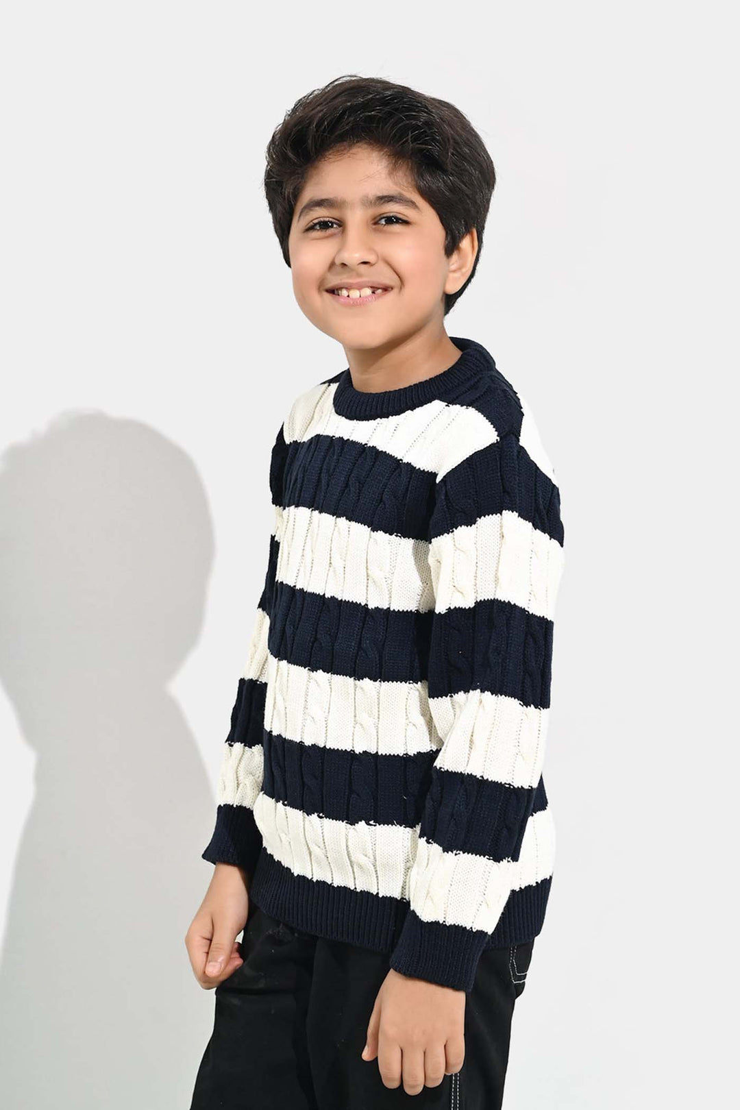 Boys Acrylic Sweater-Mono Chrome - Nvy.White