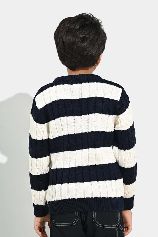 Boys Acrylic Sweater-Mono Chrome - Nvy.White