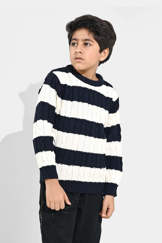 Boys Acrylic Sweater-Mono Chrome - Nvy.White