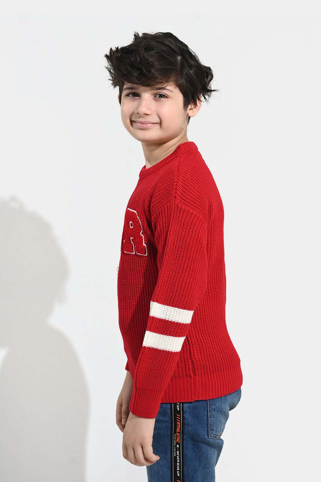 Boys Acrylic Sweater-Varsity - RED
