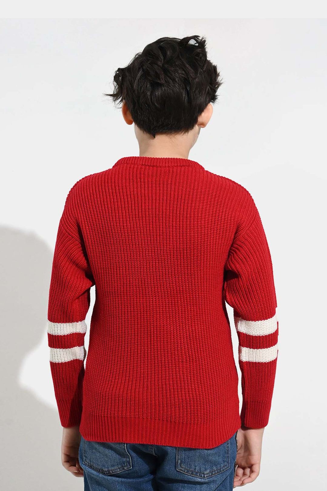 Boys Acrylic Sweater-Varsity - RED