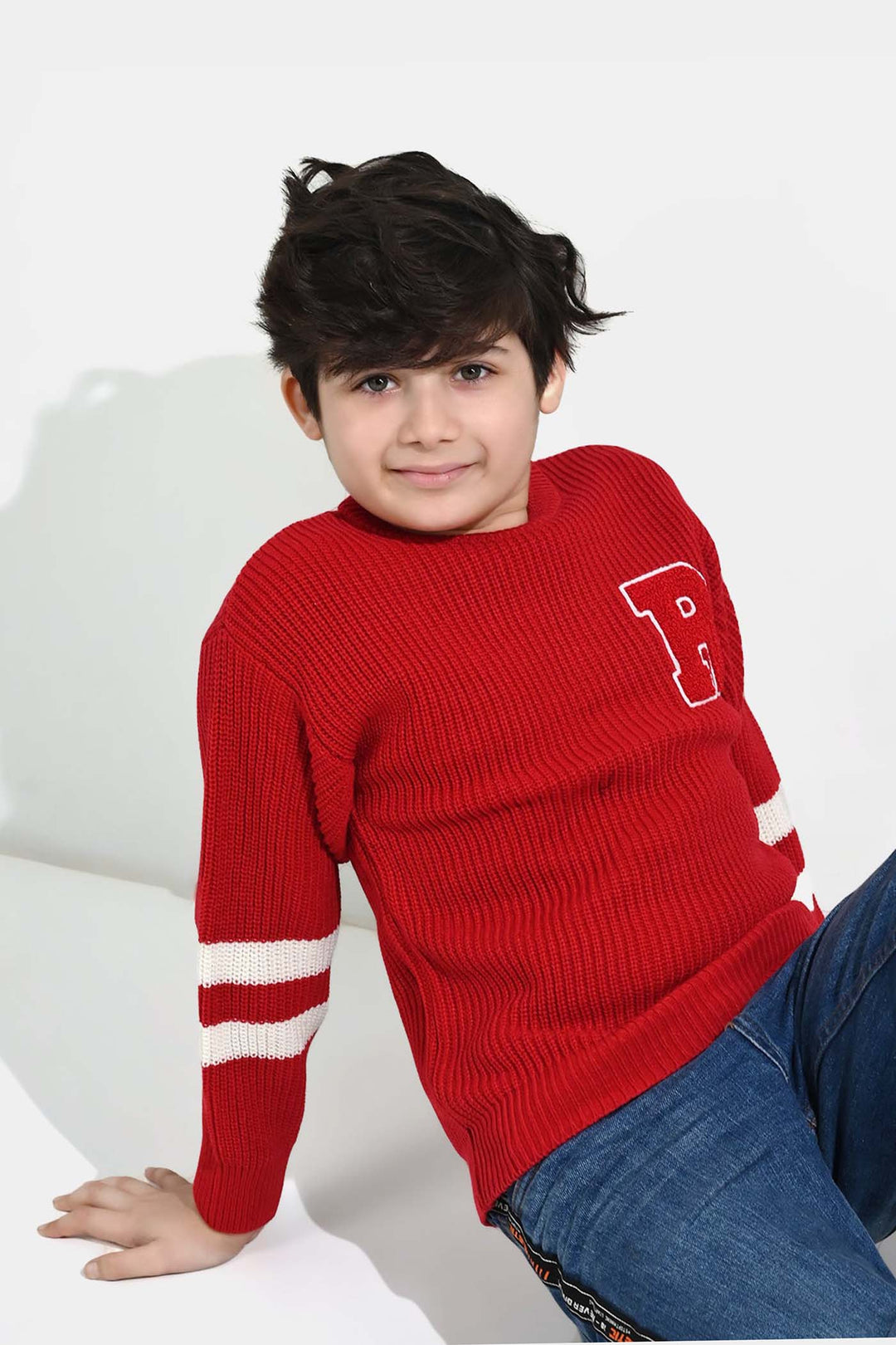 Boys Acrylic Sweater-Varsity - RED