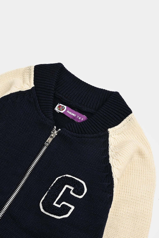 Boys Acrylic Sweater-Navy White