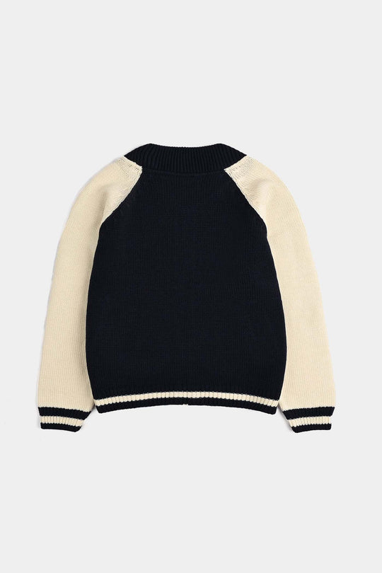 Boys Acrylic Sweater-Navy White
