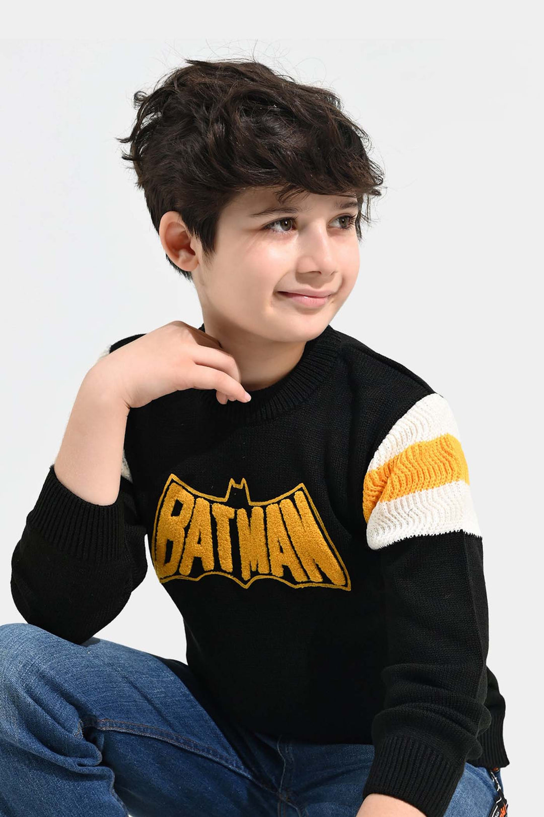 Boys Acrylic Sweater Character-Black/Yellow