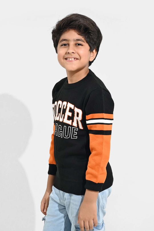 Boys Acrylic Sweater-Soccer-Blk.Orange