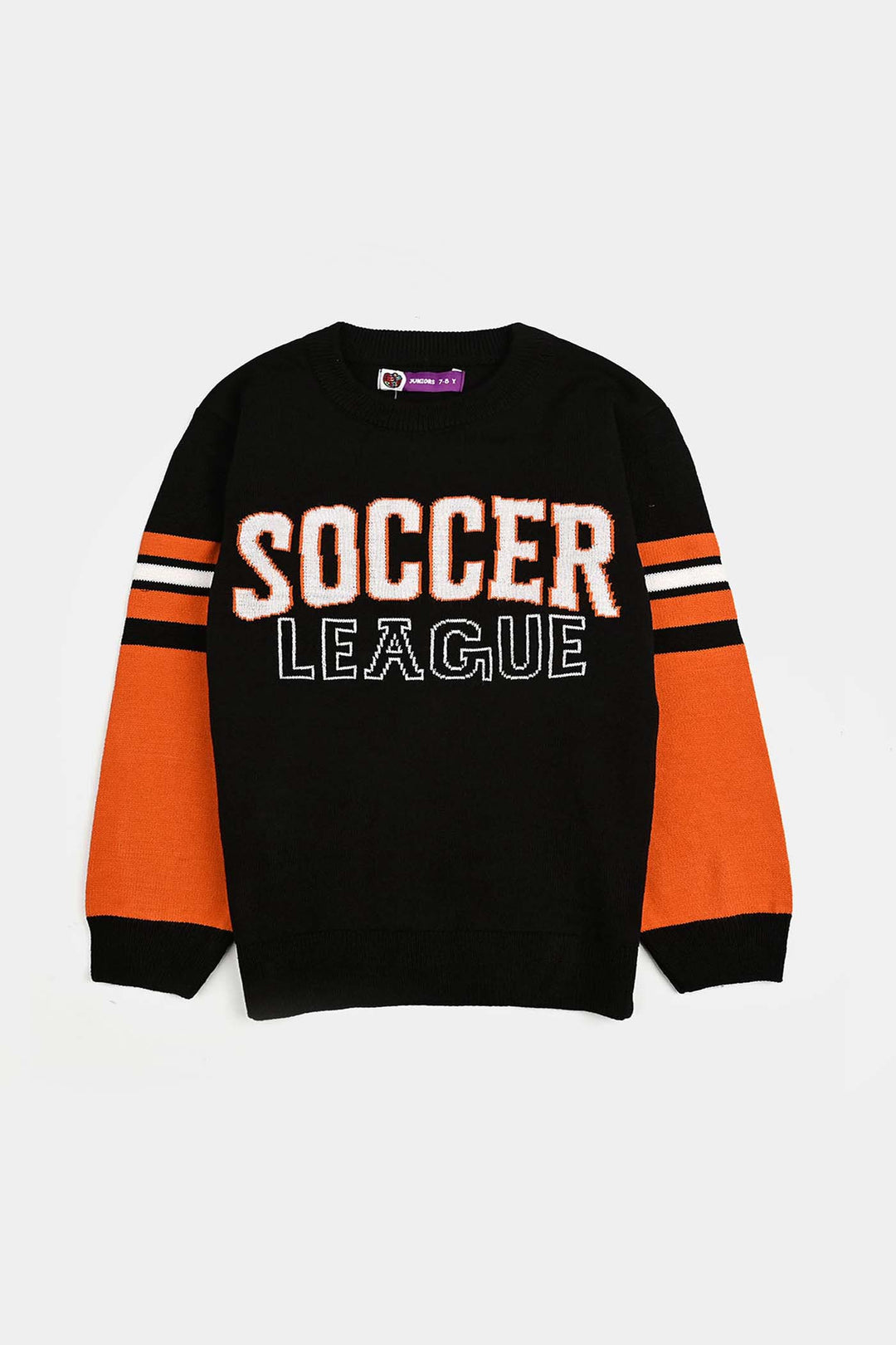 Boys Acrylic Sweater-Soccer-Blk.Orange